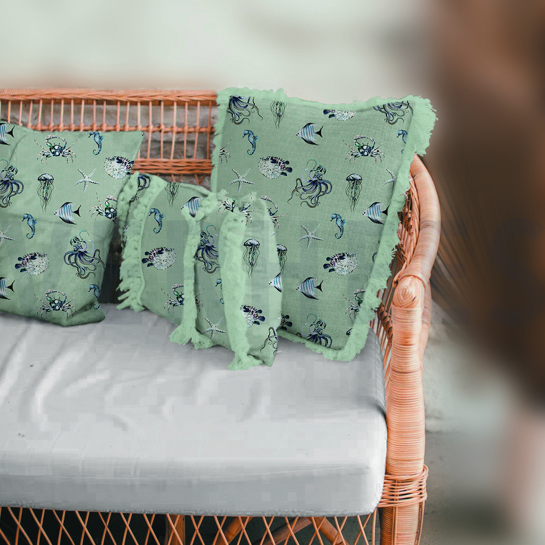 CANVAS DIGITAL UNDERWATER ANIMALS LINEN - LOOK  BLUE #7