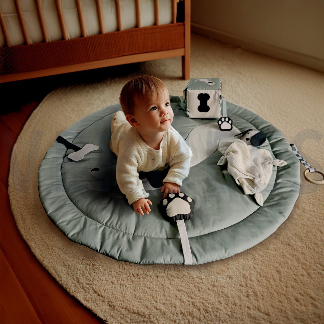 FINE POPLIN DIGITAL PLAYMAT PANEL DOGS GREEN #7