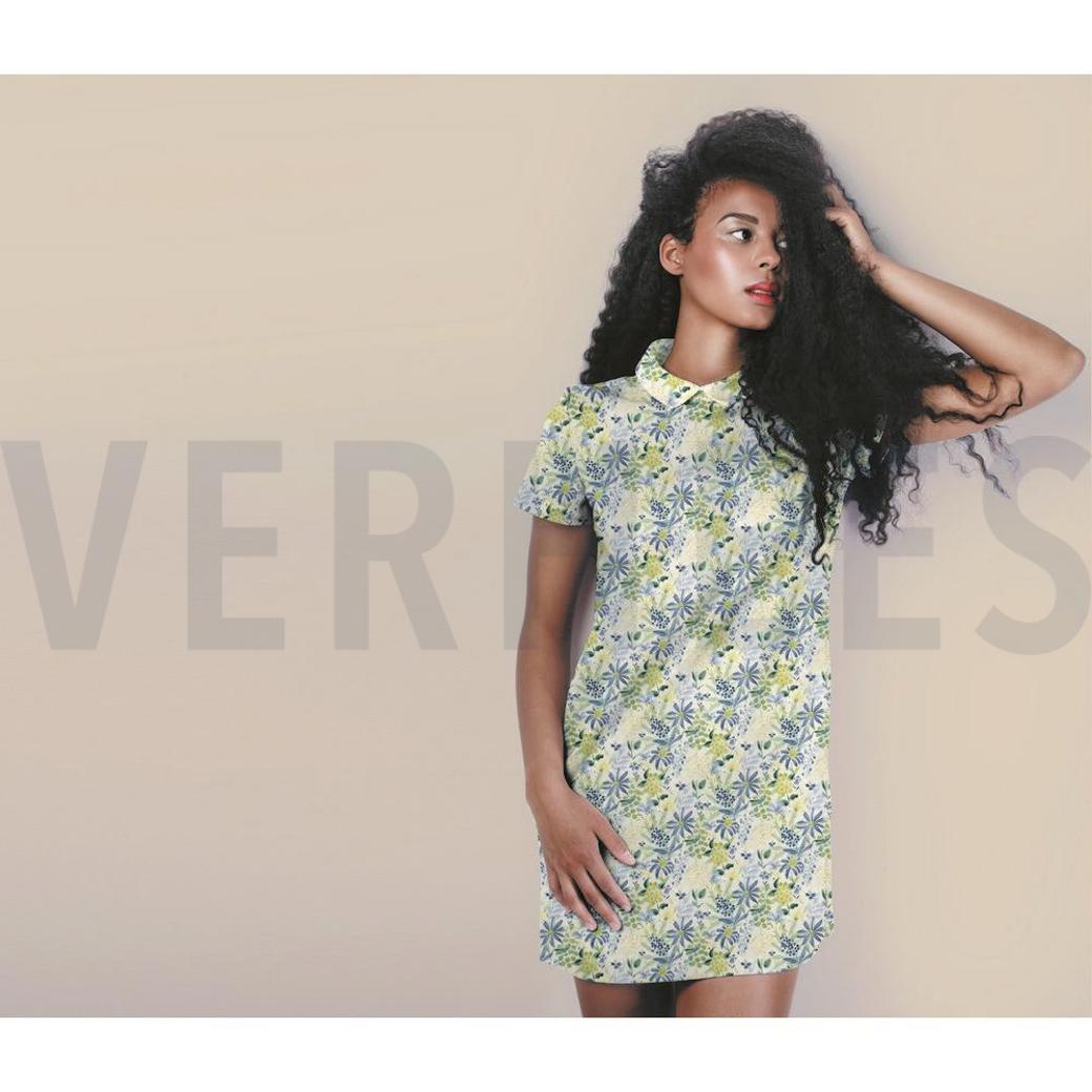 LINEN JERSEY DIGITAL FLOWERS ECRU/BLUE #7