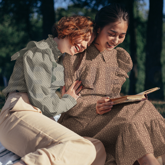 KATOENEN POPLIN BLOEMEN EN STIPPEN MOSGROEN #7