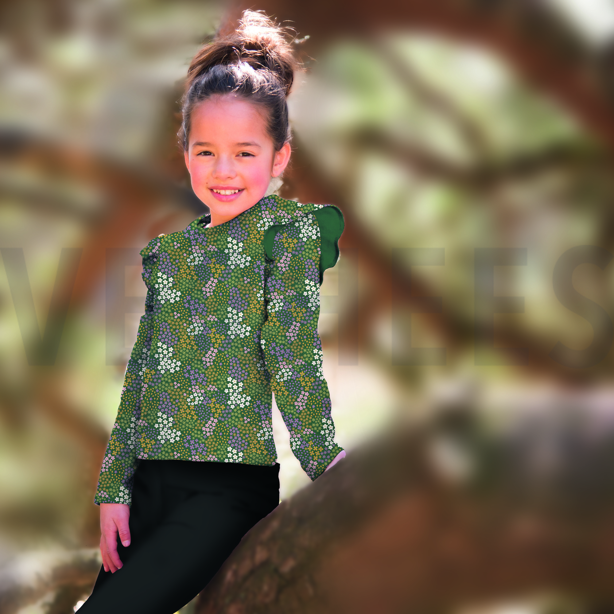 FRENCH TERRY SMALL FLOWERS DARK GREEN (high resolution) #7