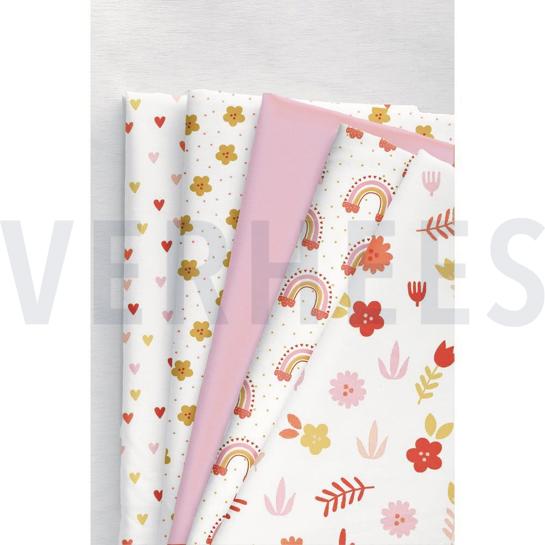 BAUMWOLLE POPELINE SCHÖNE REGENBOGENGESCHICHTE WEISS #7