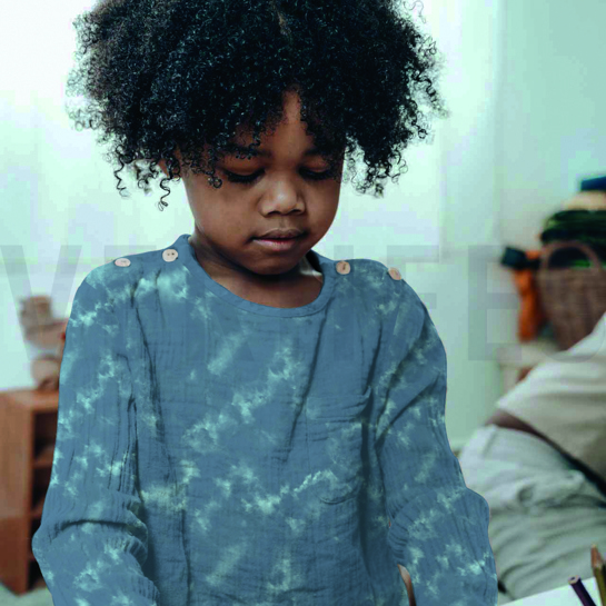 DOUBLE GAUZE DIGITAL TIE DYE DARK CYAN #7