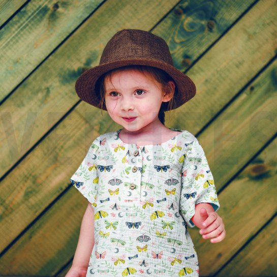 DOUBLE GAUZE DIGITAL BUTTERFLIES SOFT YELLOW #7