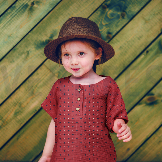 DOUBLE GAUZE CROSS AND DOTS MOSS GREEN #7