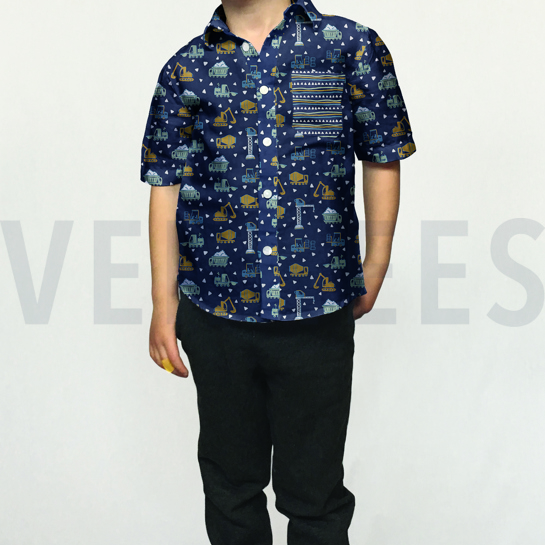 POPLIN GOTS CONSTRUCTION VEHICLES WHITE #7