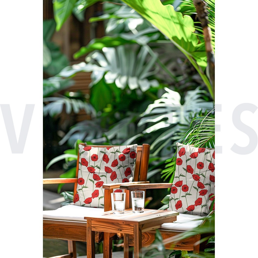 COATED CANVAS LINEN LOOK POPPY FLOWERS NATURAL #7