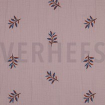 DOUBLE GAUZE EMBROIDERY LEAVES LILAC (thumbnail)