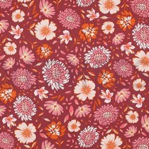 LINEN VISCOSE WASHED FLOWERS DARK CORAL (thumbnail)