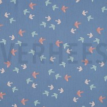 POPLIN GOTS BIRDS AND BUTTERFLIES BLUE (thumbnail)