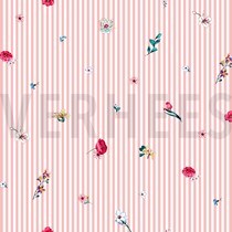 POPLIN DIGITAL FLOWERS WITH STRIPES ROSE (thumbnail)