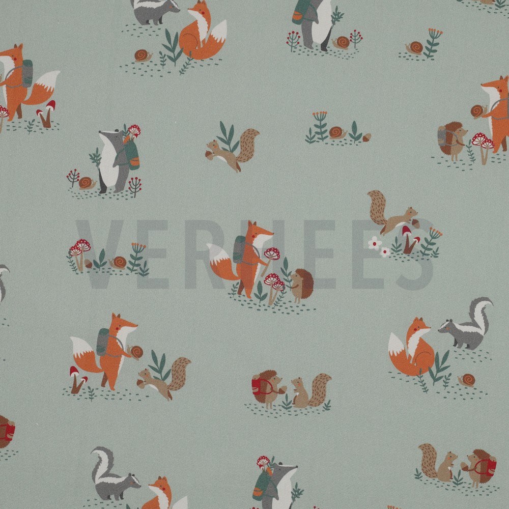 FINE POPLIN FOREST ANIMALS MINT (hover)