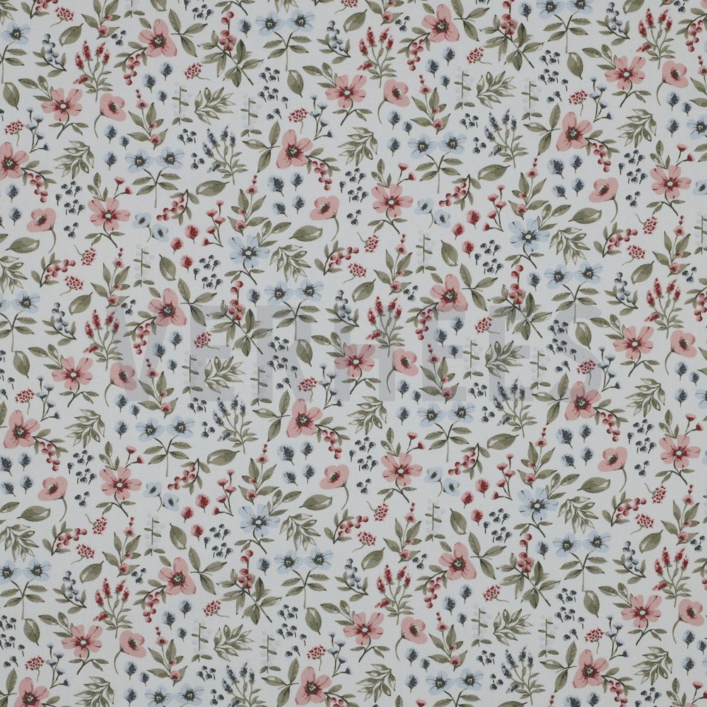 FINE POPLIN SMALL FLOWERS WHITE/ARMY GREEN (hover)