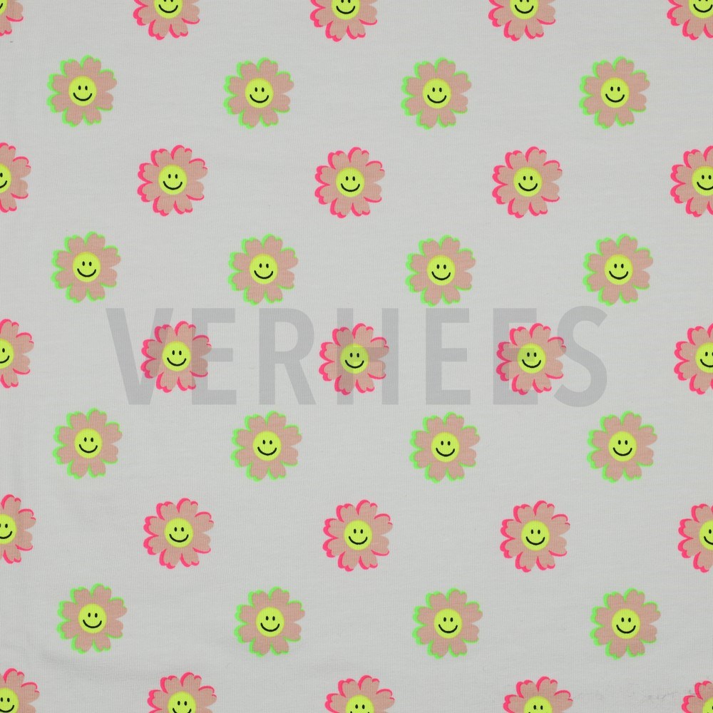 JERSEY NEON HAPPY FLOWERS WHITE (hover)