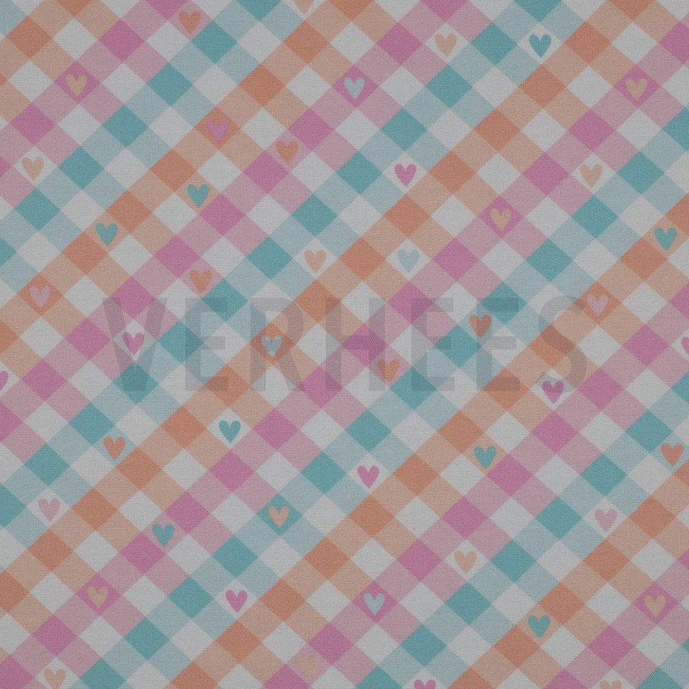 FLANNEL CHECK WITH HEARTS MINT / PEACH