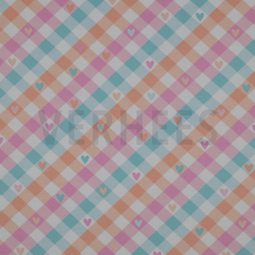FLANNEL CHECK WITH HEARTS MINT / PEACH
