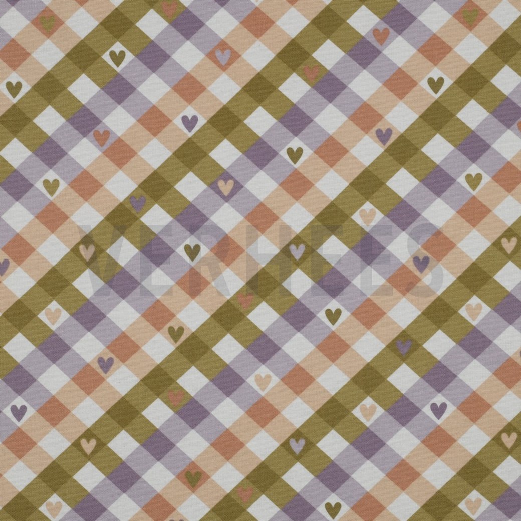 FLANNEL CHECK WITH HEARTS GREEN / PURPLE