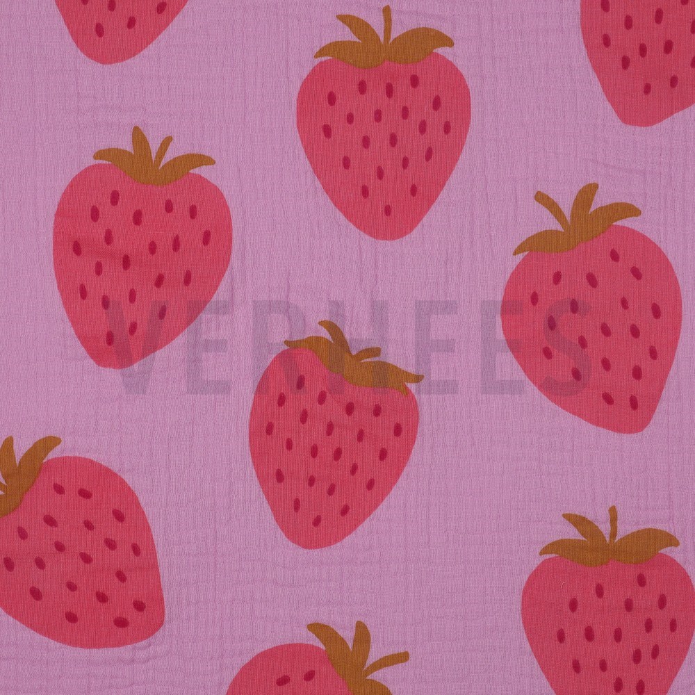 DOUBLE GAUZE STRAWBERRIES PINK (hover)
