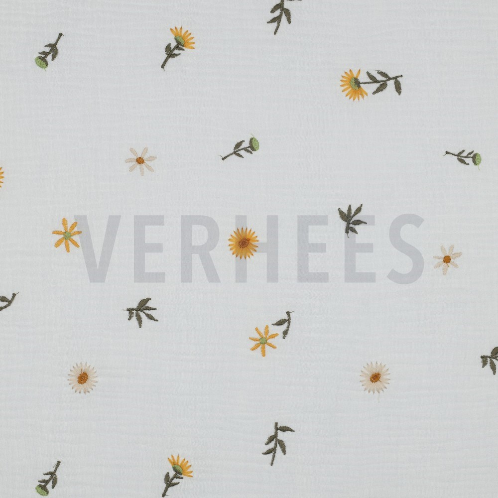 DOUBLE GAUZE EMBROIDERY SUNFLOWERS OFF-WHITE (hover)