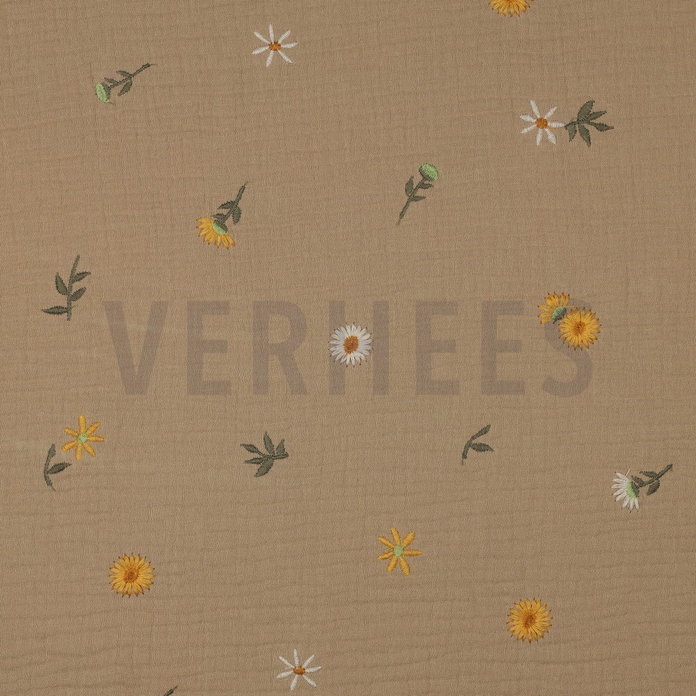 DOUBLE GAUZE EMBROIDERY SUNFLOWERS BEIGE (hover)