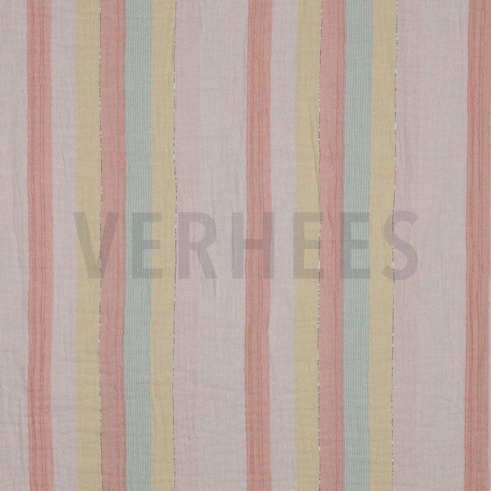 DOUBLE GAUZE YARN DYED STRIPES LUREX CORAL (hover)