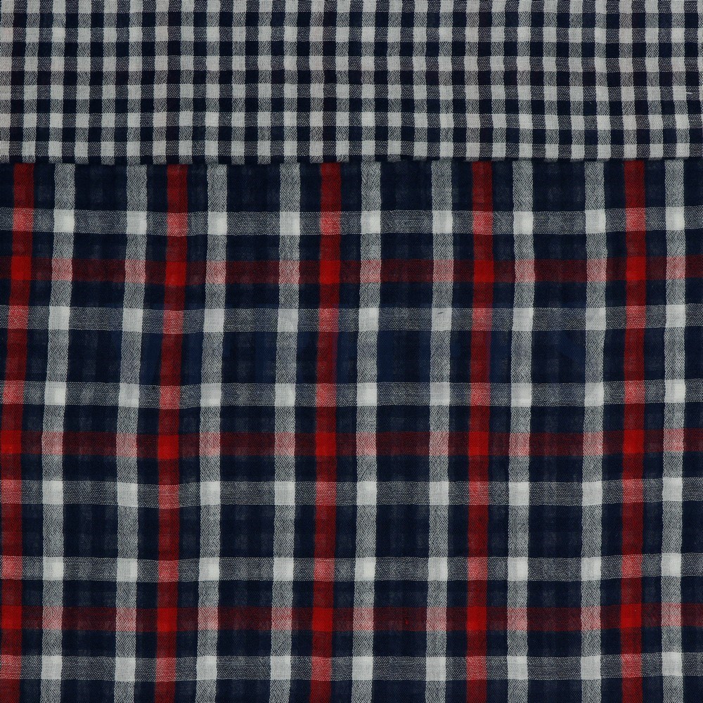 DOUBLE GAUZE DOUBLE SIDED CHECKS NAVY (hover)