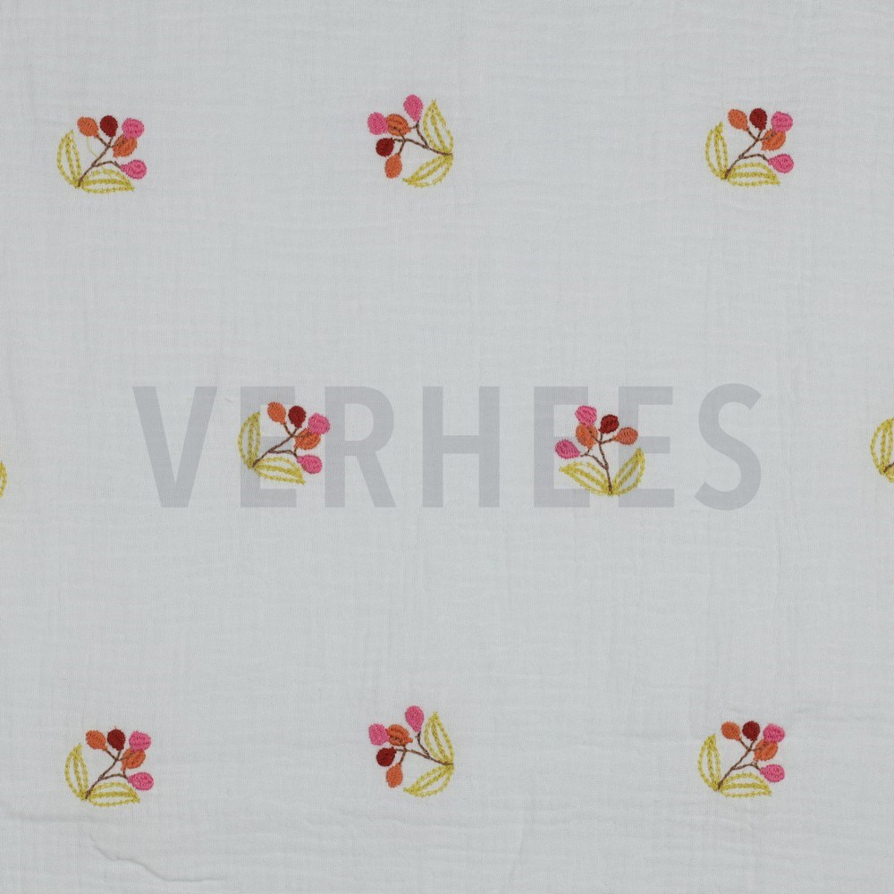 DOUBLE GAUZE EMBROIDERY FLOWERS WHITE (hover)
