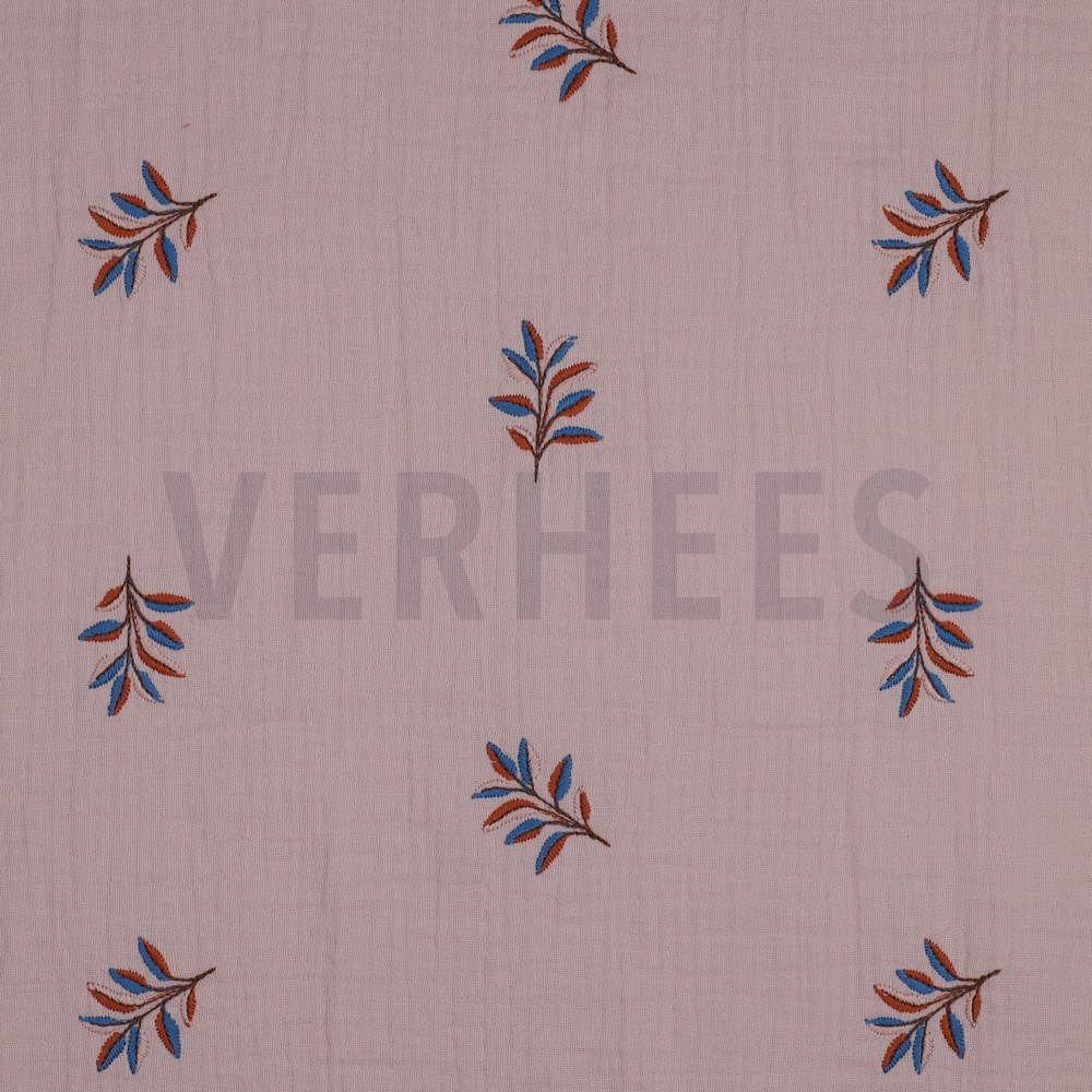 DOUBLE GAUZE EMBROIDERY LEAVES LILAC (hover)