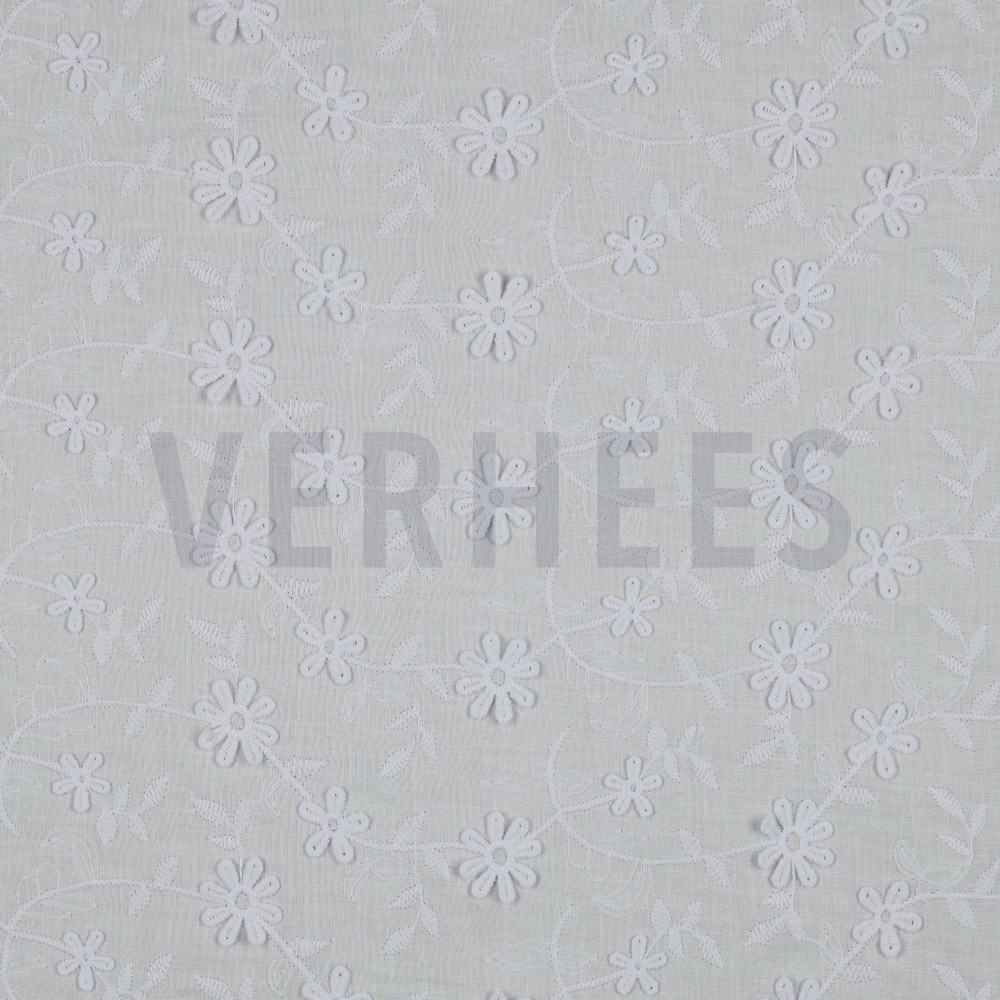 COTTON VOILE EMBROIDERY FLOWERS WHITE