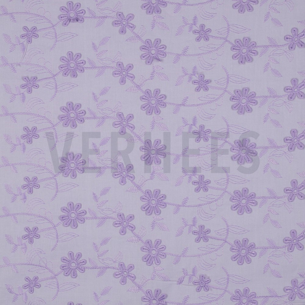 COTTON VOILE EMBROIDERY FLOWERS LILAC