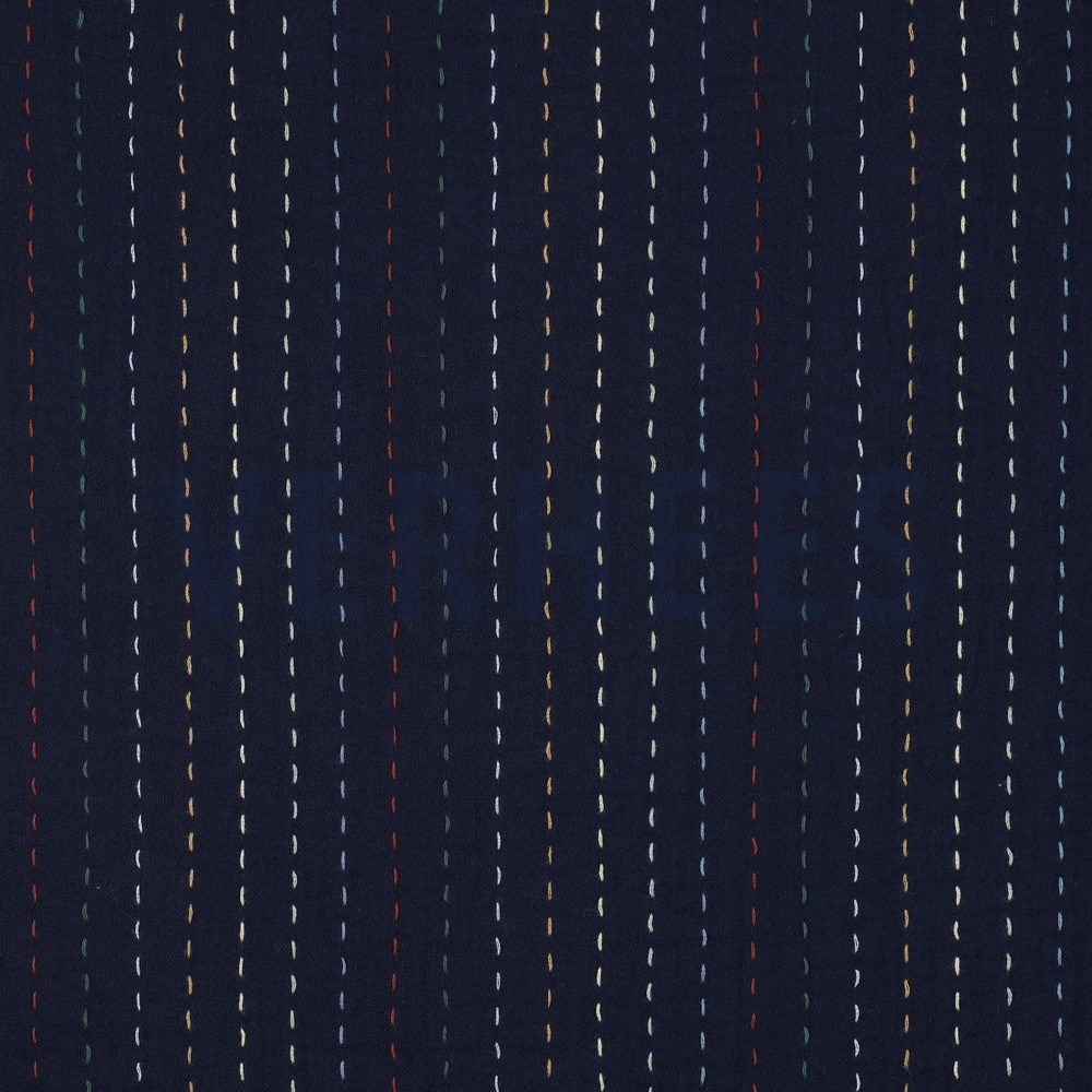 DOUBLE GAUZE EMBROIDERY STRIPES DARK BLUE (hover)