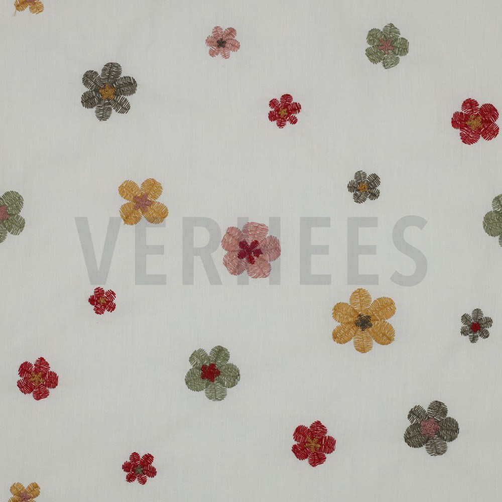 COTTON VOILE EMBROIDERY FLOWERS ECRU