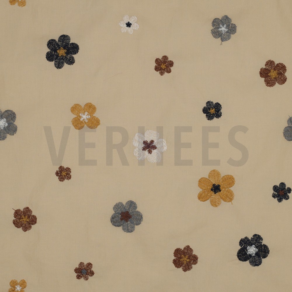 COTTON VOILE EMBROIDERY FLOWERS SAND