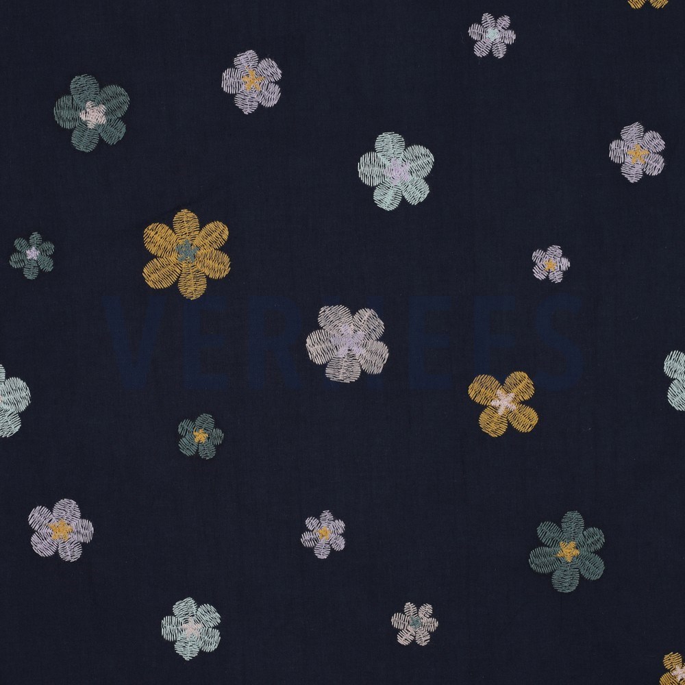 COTTON VOILE EMBROIDERY FLOWERS NAVY (hover)