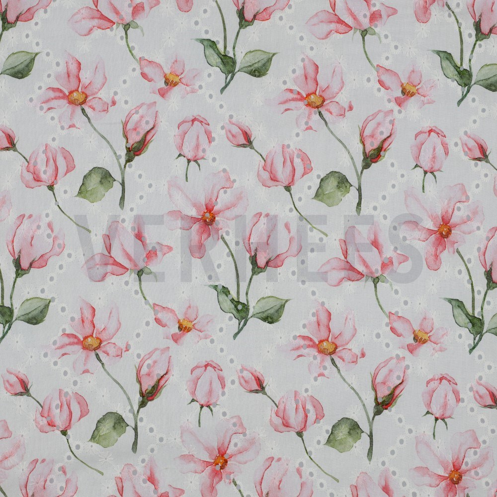 COTTON EMBROIDERY DIGITAL FLOWERS WHITE (hover)