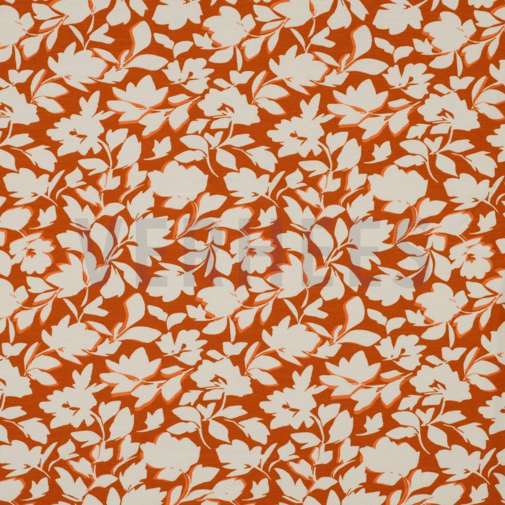 BAMBOO COTTON JERSEY FLOWERS PUMPKIN (hover)