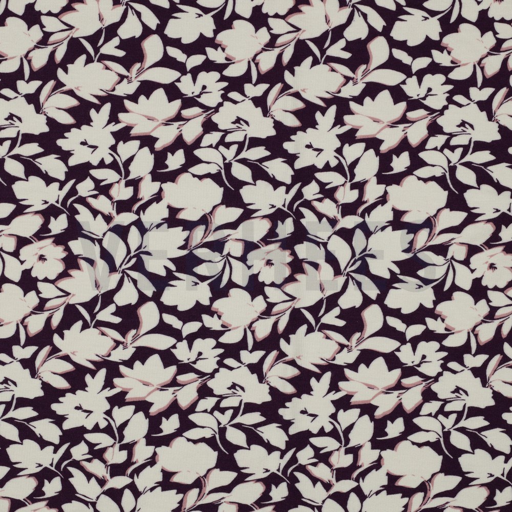 BAMBOO COTTON JERSEY FLOWERS DARK PURPLE (hover)