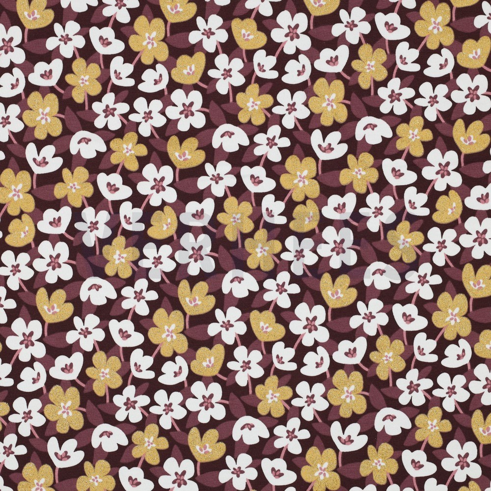 JERSEY GLITTER FLOWERS WINE RED (hover)