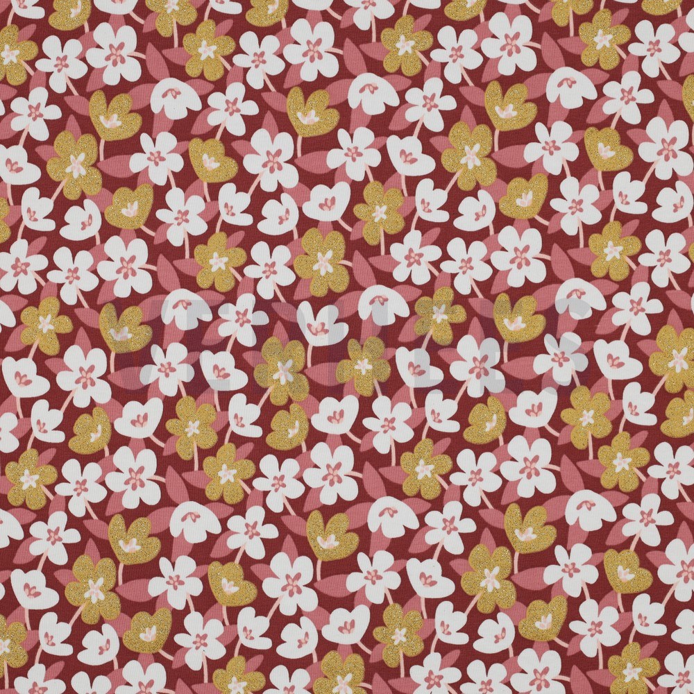 JERSEY GLITTER FLOWERS BRICK RED (hover)