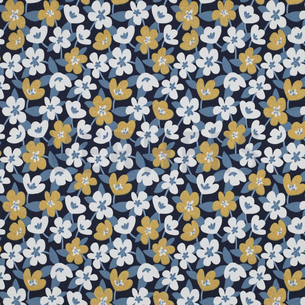 JERSEY GLITTER FLOWERS NAVY (hover)