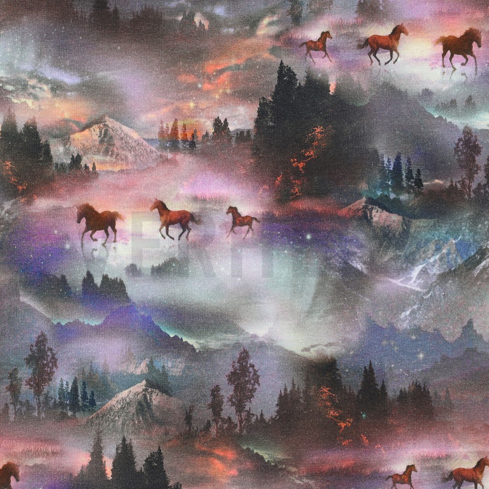 FRENCH TERRY DIGITAL MYSTICAL HORSES LIGHT LAVENDER (hover)