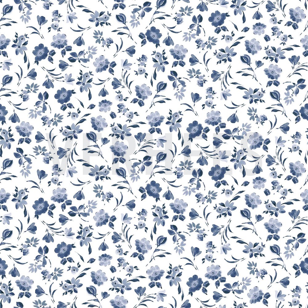 JERSEY DIGITAL FLOWERS WHITE/ BLUE