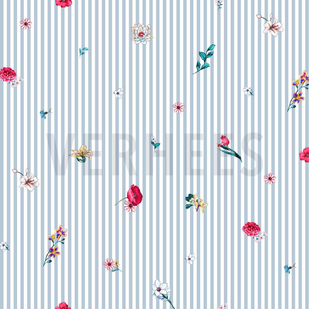 POPLIN DIGITAL FLOWERS WITH STRIPES BABY BLUE (hover)