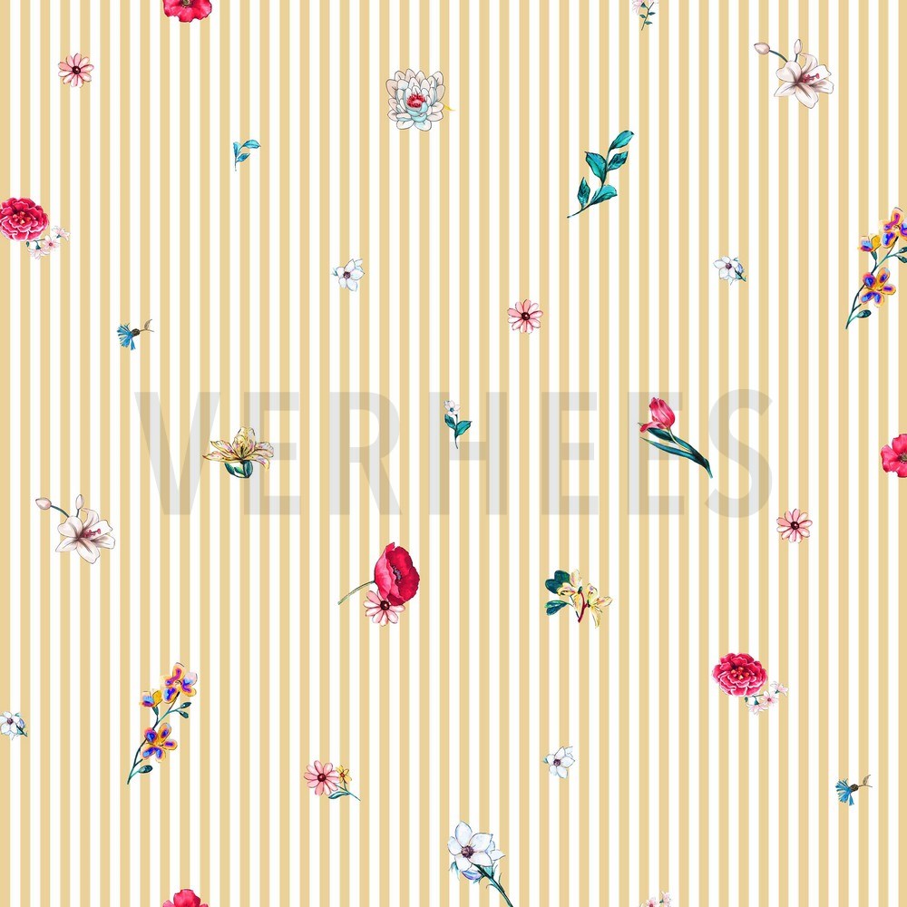 POPLIN DIGITAL FLOWERS WITH STRIPES LIGHT YELLOW (hover)