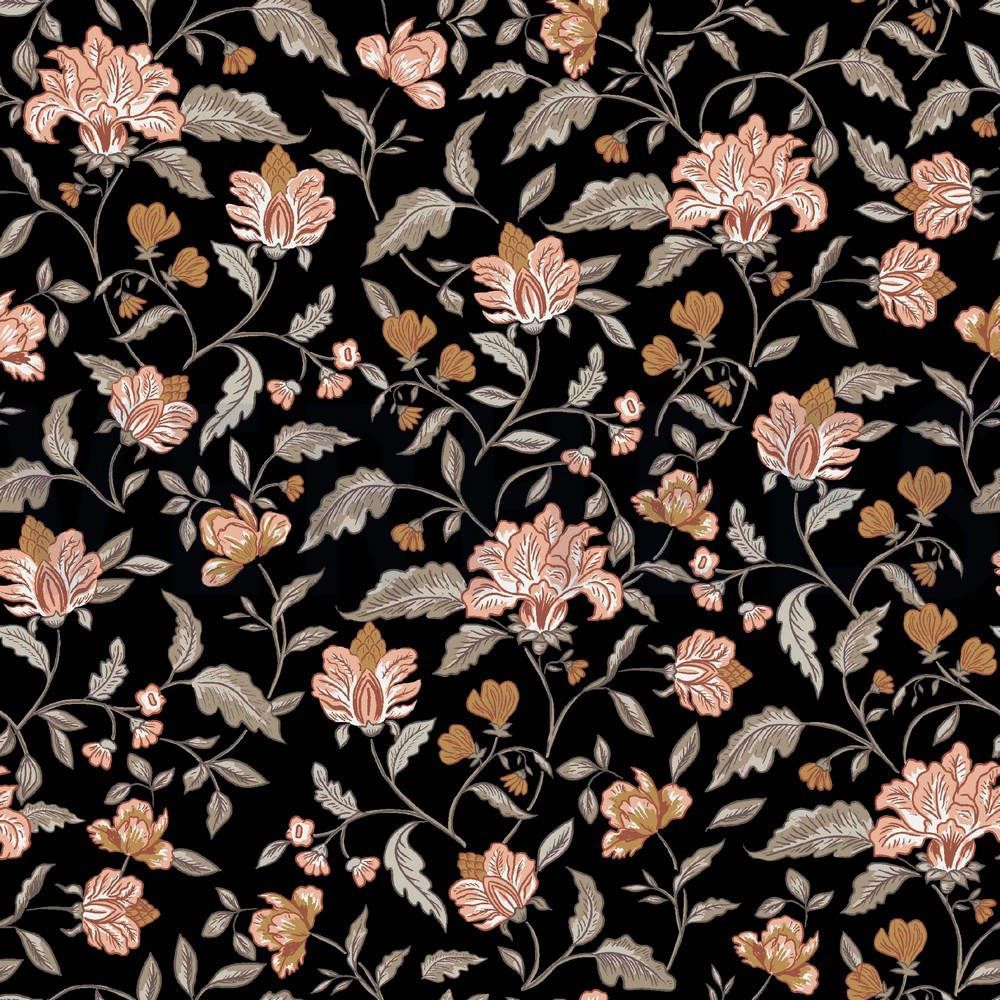 BAMBOO COTTON JERSEY FLOWERS BLACK