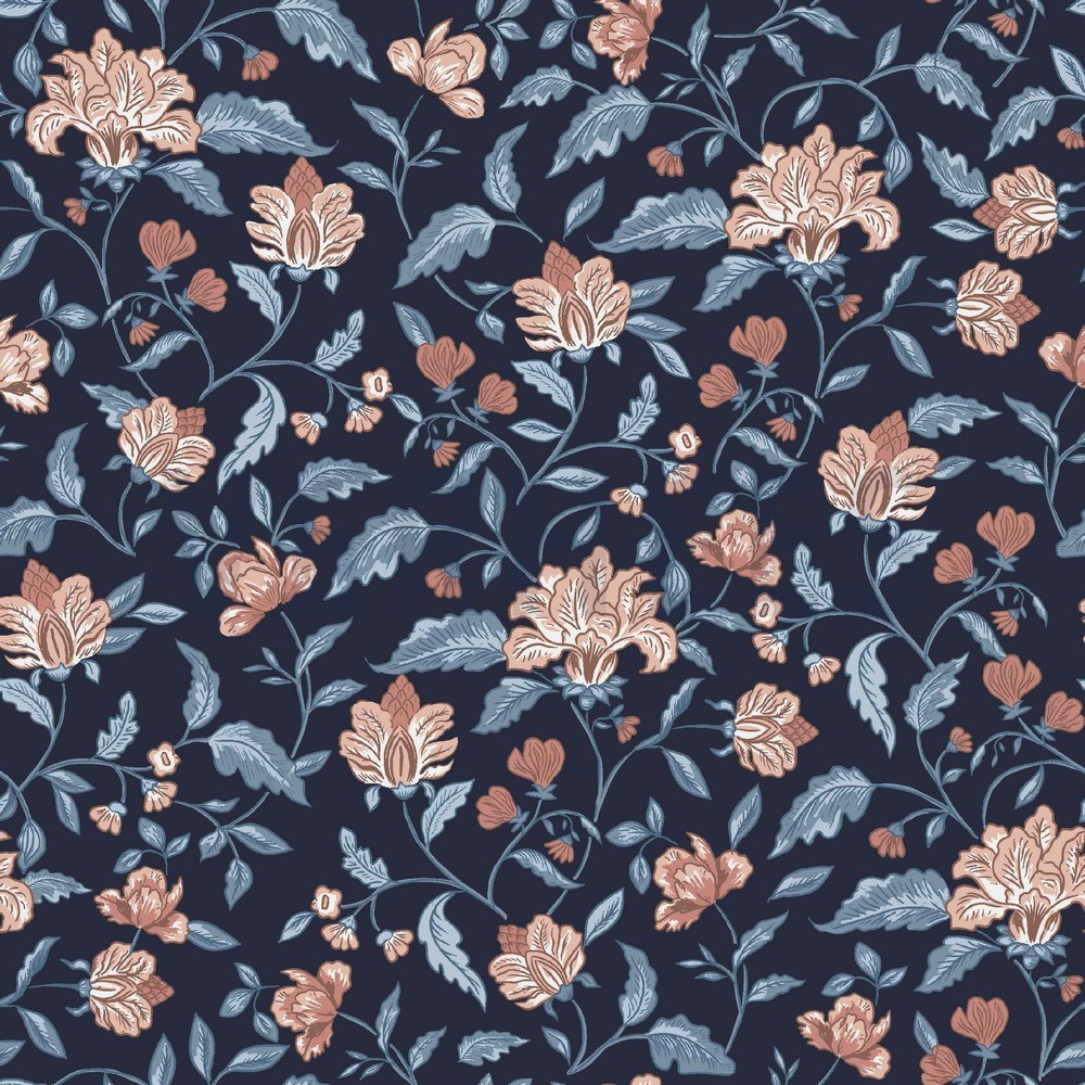 BAMBOO COTTON JERSEY FLOWERS NAVY (hover)
