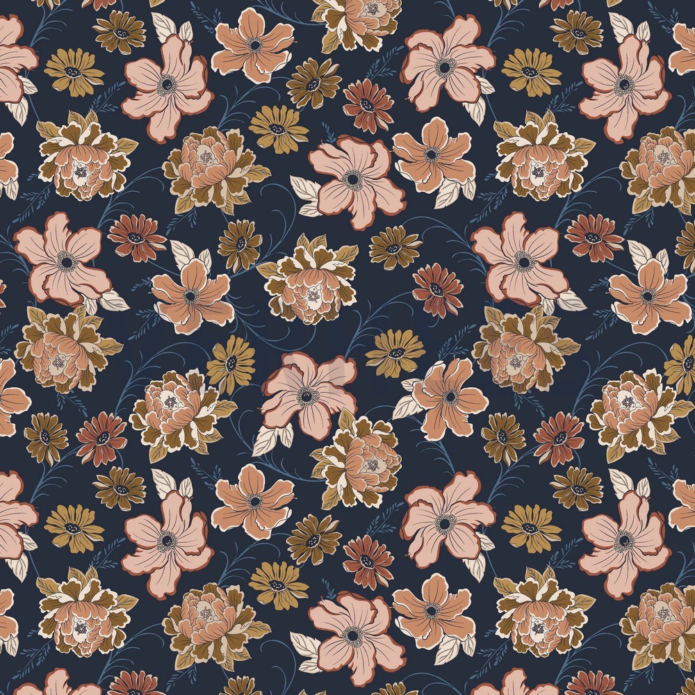 ROSELLA STRETCH FLOWERS NAVY (hover)