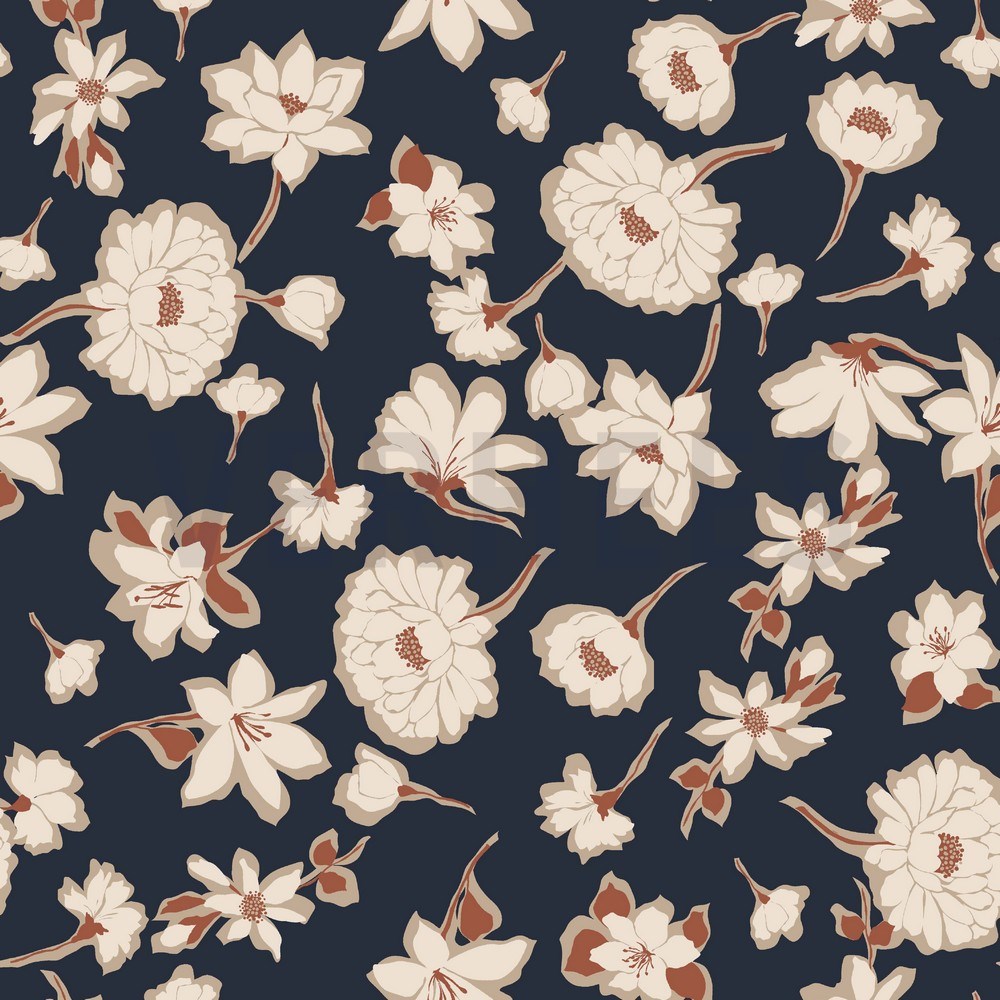 LINEN WASHED BIG FLOWERS NAVY (hover)