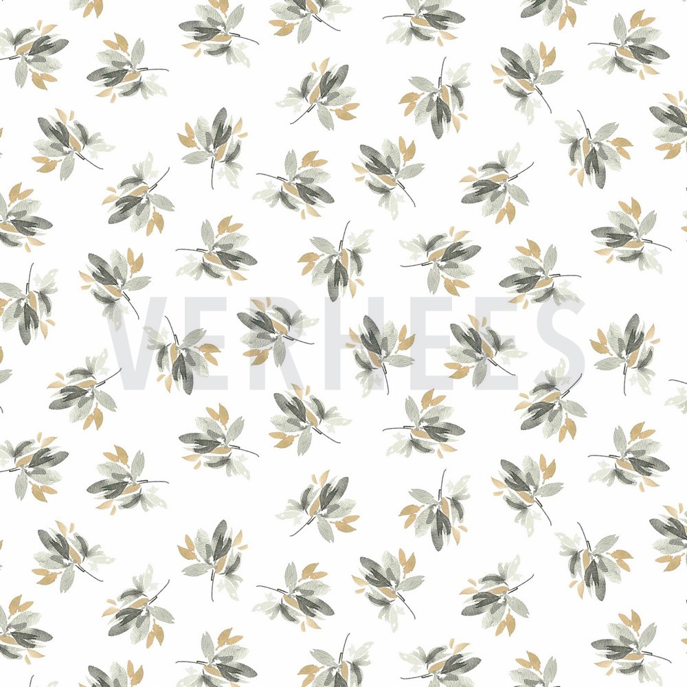 JERSEY DIGITAL FLOWERS AND LEAVES WHITE/GREEN (hover)