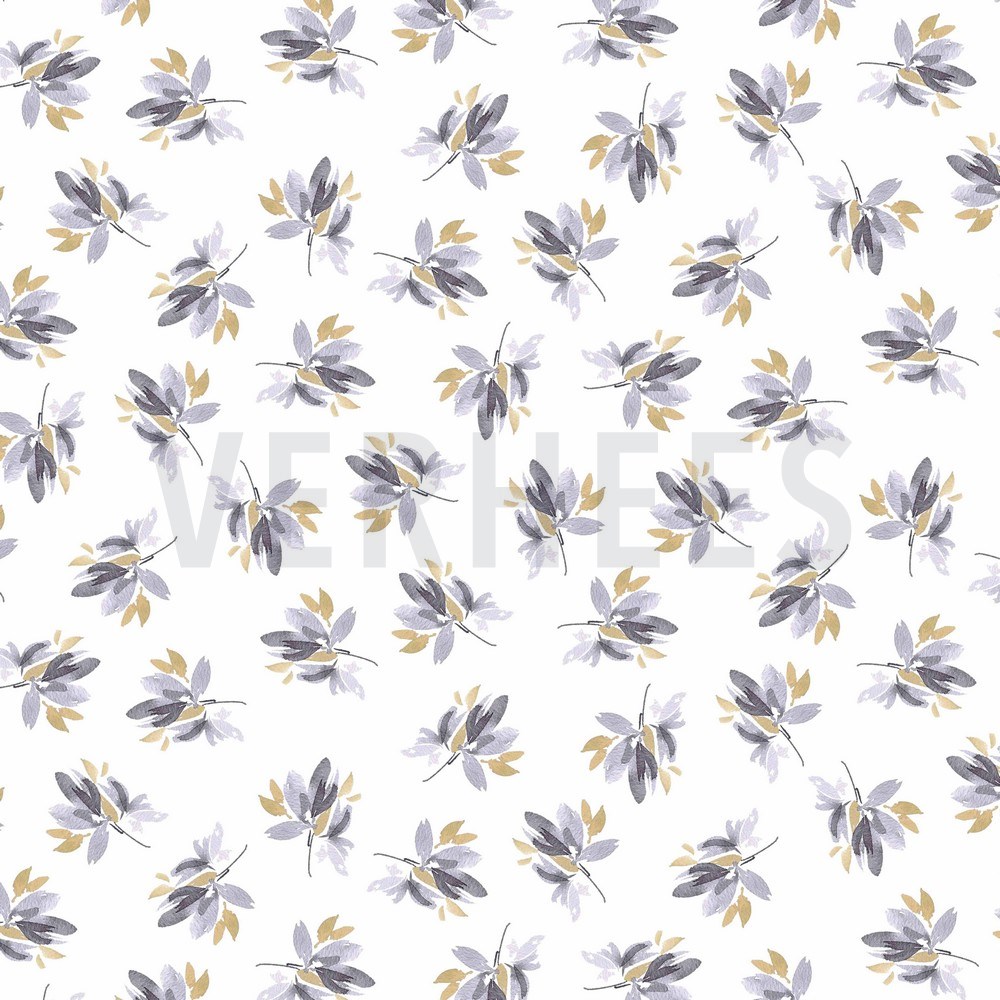 JERSEY DIGITAL FLOWERS AND LEAVES WHITE/ LAVENDER